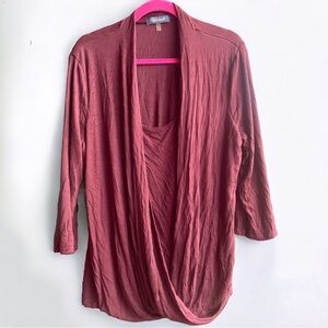 Laila Jayde Wine Red Ribbed Long Sleeve Faux Wrap Top - Size 3X